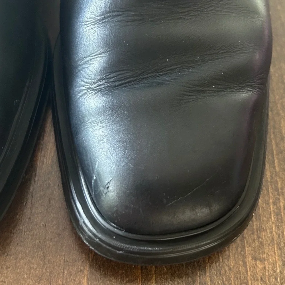 Salvatore Ferragamo Black Leather Chukka Boots 9 2E Wide Square Toe Designer